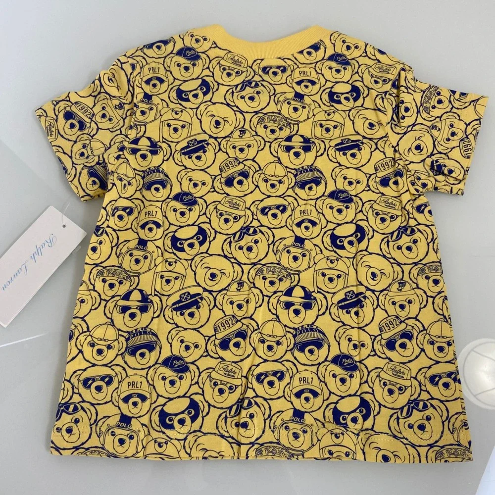 Ralph Lauren Baby Boys Yellow Polo Bear Cotton Jersey Tee Size 12M‎ Snaps NEW